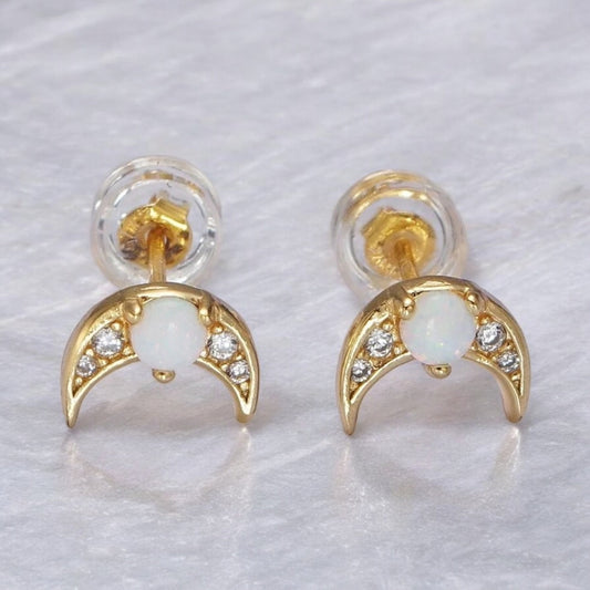 Opal Moon Stud Earrings
