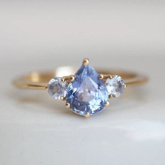 Vintage Blue Crystal Drop Gold Ring