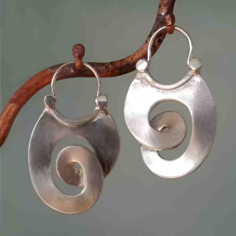 Vintage Silver Swirl Hoop Earrings