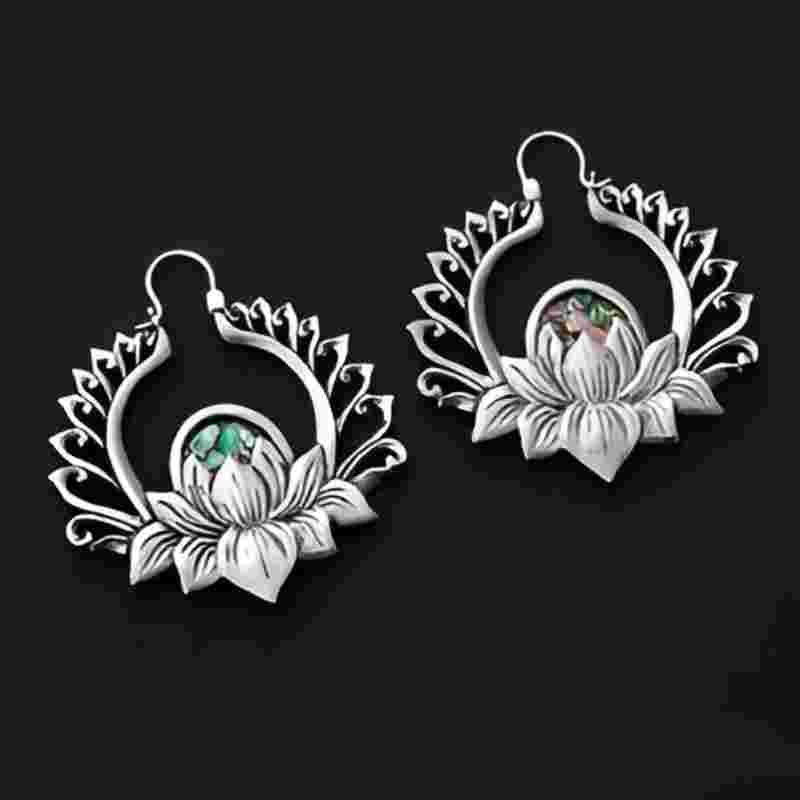 Vintage Silver Green Stone Earrings