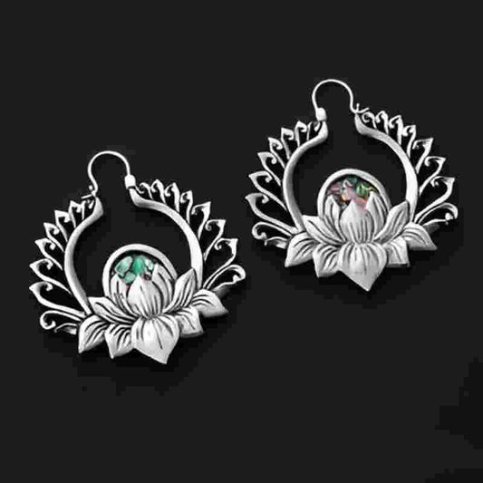 Vintage Silver Green Stone Earrings