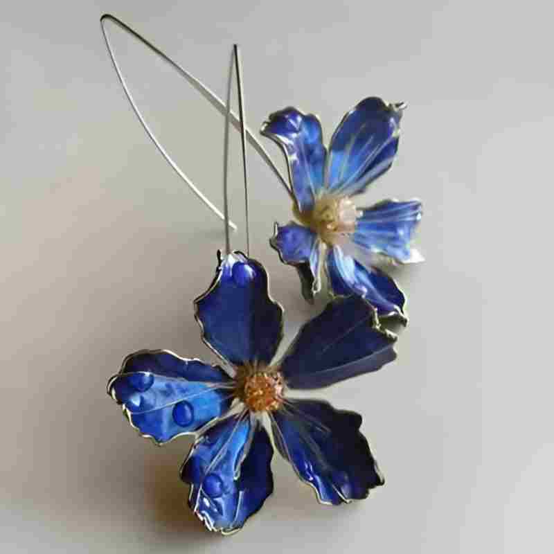 Vintage Blue Flower Dangle Earrings