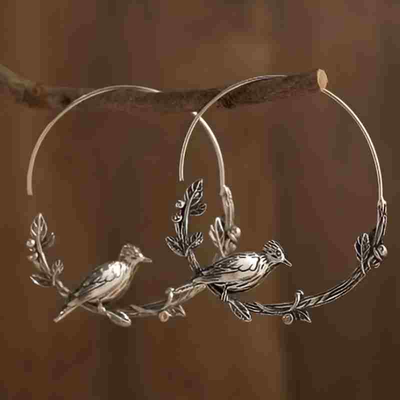 Vintage Bird Leaf Drop Earrings