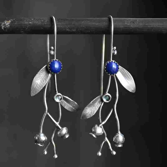 Vintage Blue Stone Leaf Earrings