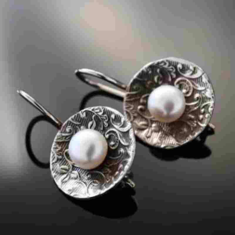 Vintage Silver Flower Pearl Earrings