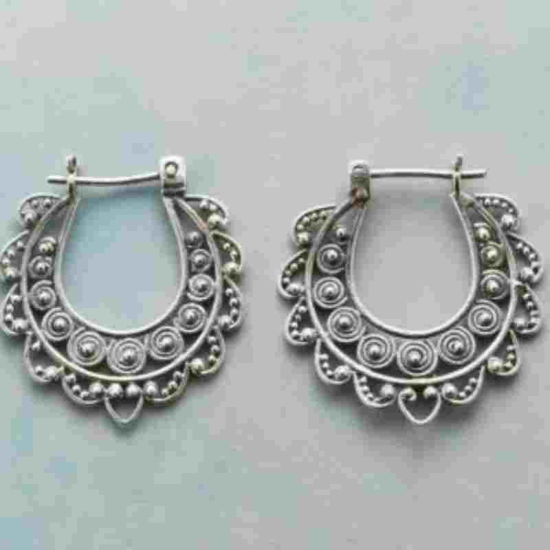 Vintage Silver Spiral Hoop Earrings