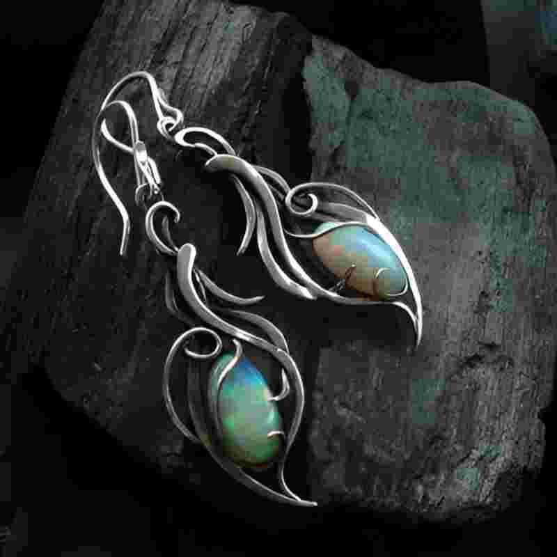 Elegant Silver Green Stone Earrings