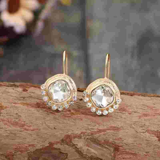 Elegant Gold White Stone Dangle Earrings
