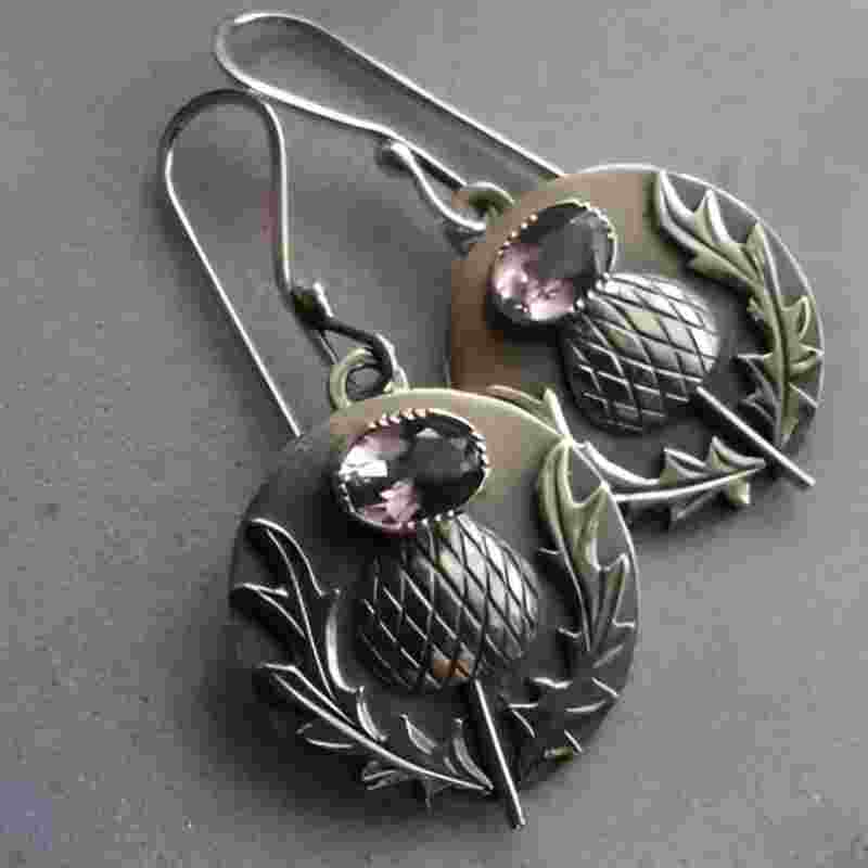 Vintage Pink Stone Flower Earrings