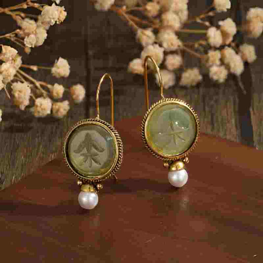 Gold Green Stone Earrings