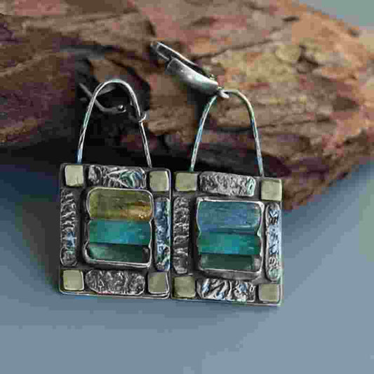 Vintage Green Blue Zircon Drop Earrings