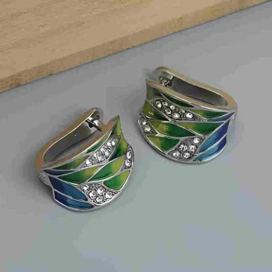 Silver Leaf Zircon Hoop Earrings