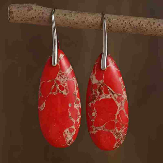 Silver Teardrop Jasper Earrings