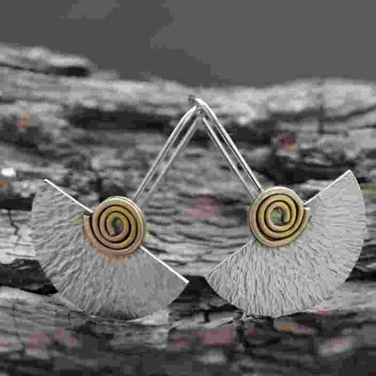 Silver Fan Spiral Earrings