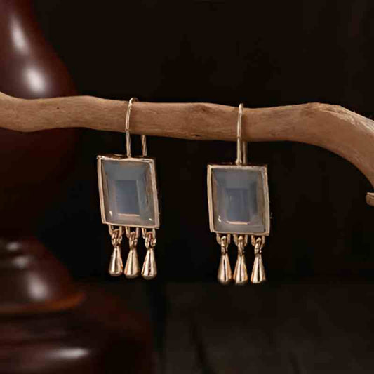 Gold Square Stone Earrings