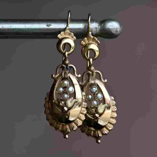 Vintage Gold Flower Pearl Earrings