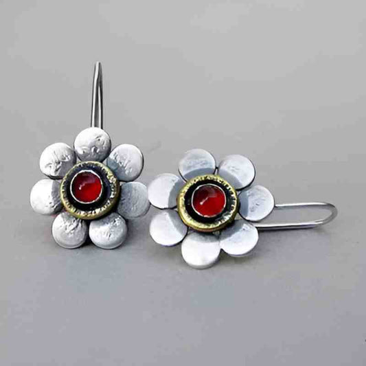 Vintage Red Stone Flower Earrings