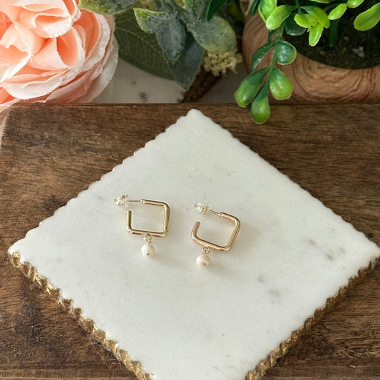 Dalila Square Hoop Pearl Earrings