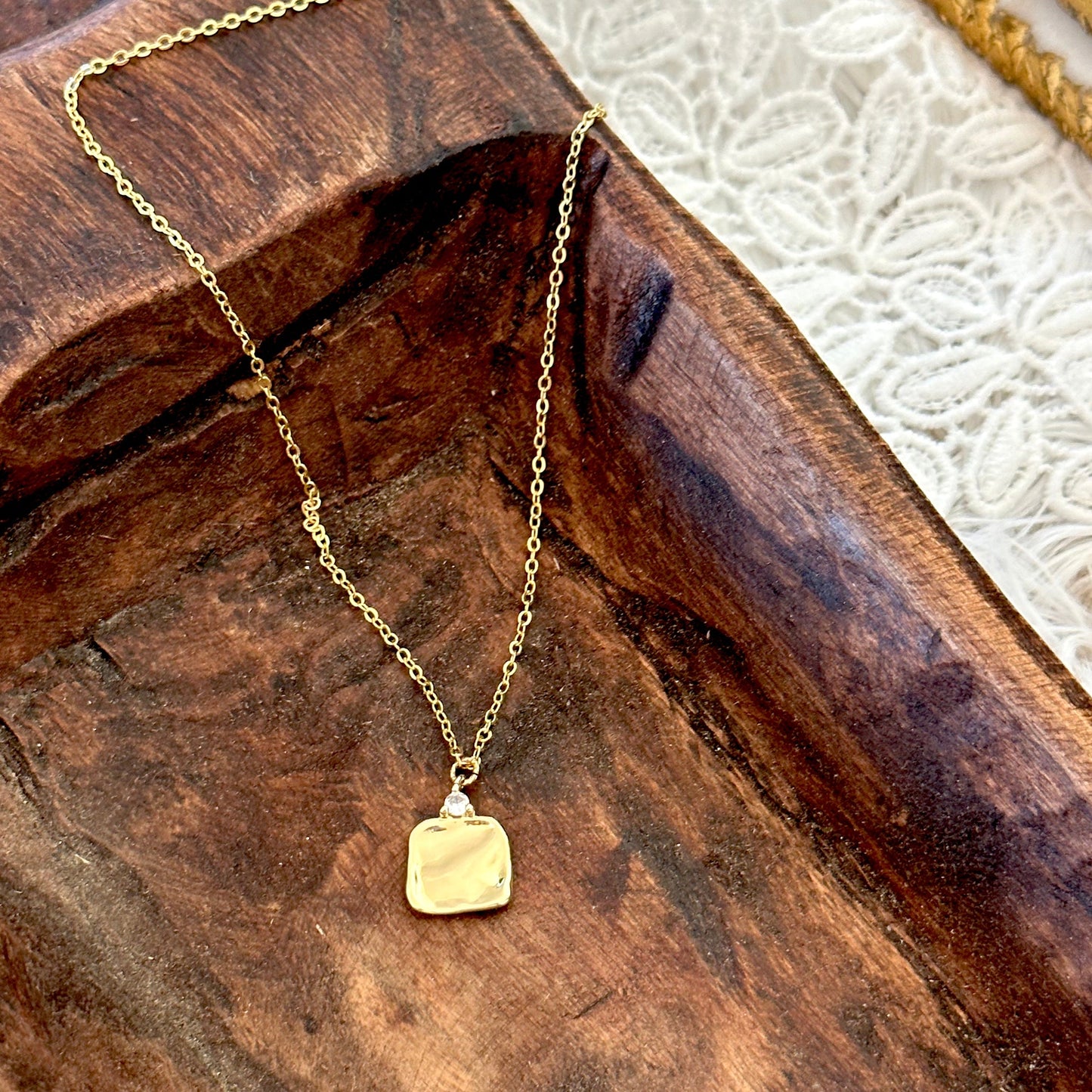 Elsa Hammered Square Pendant Necklace