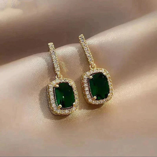 Green Crystal Earrings with Zirconia in Gold
