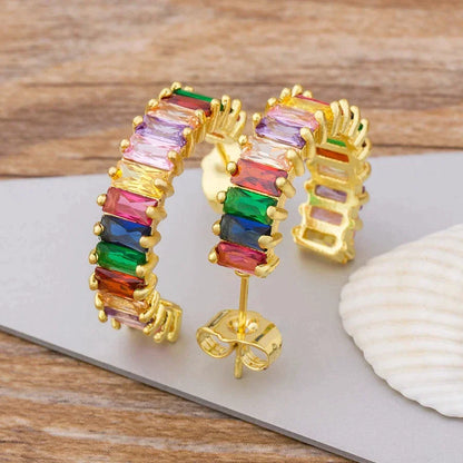Rainbow Zirconia Earrings in Gold