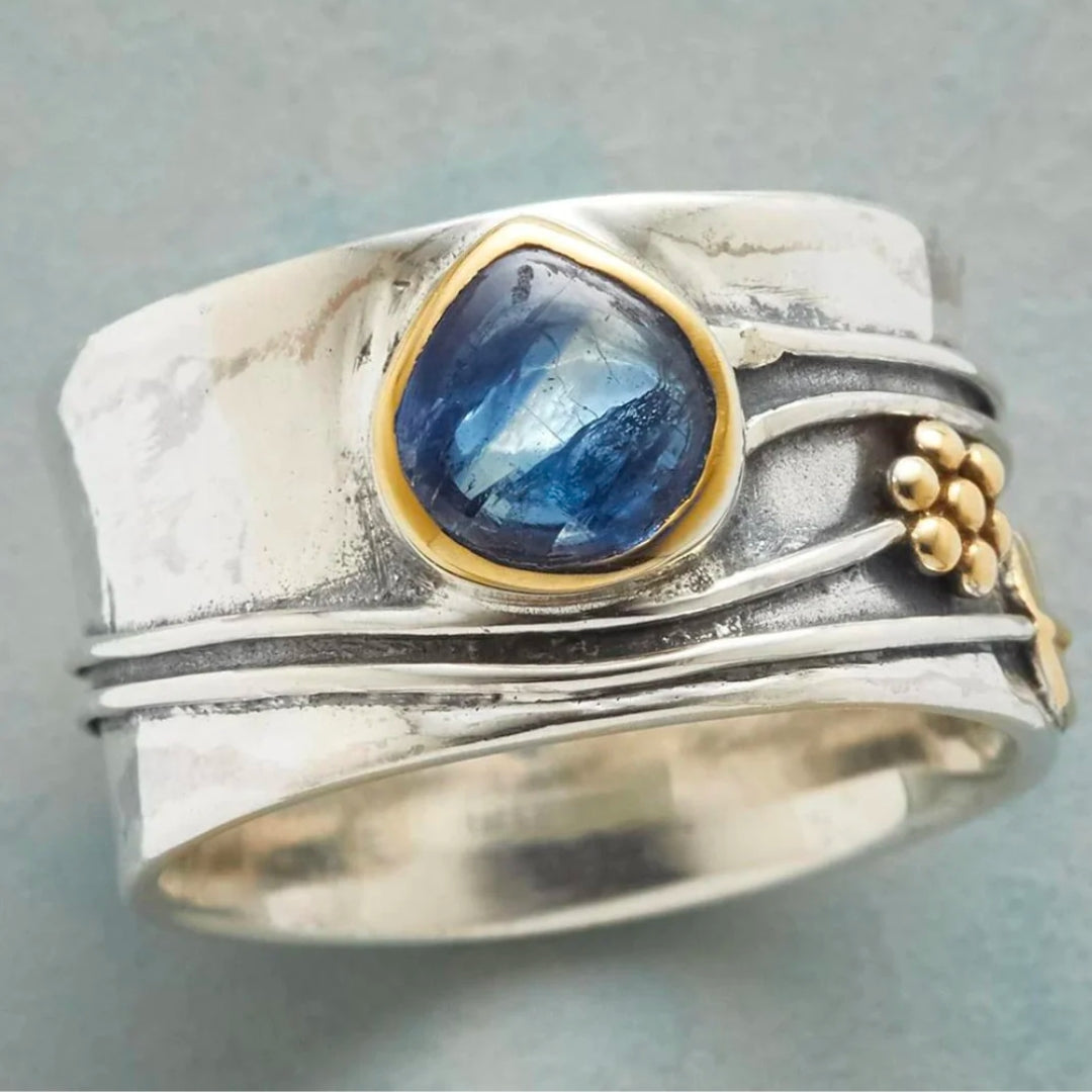 Silver and blue stone boho ring