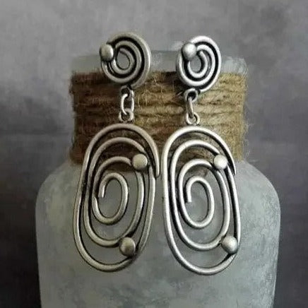 Vintage Oval Maze Silver Earrings