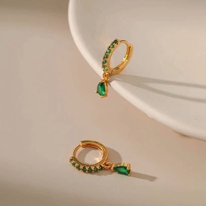 Gold Zirconia Earrings with Emerald