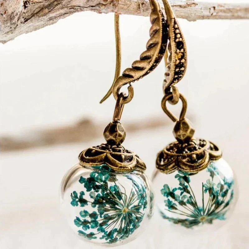 Vintage Green Blossom Earrings in Antique Gold