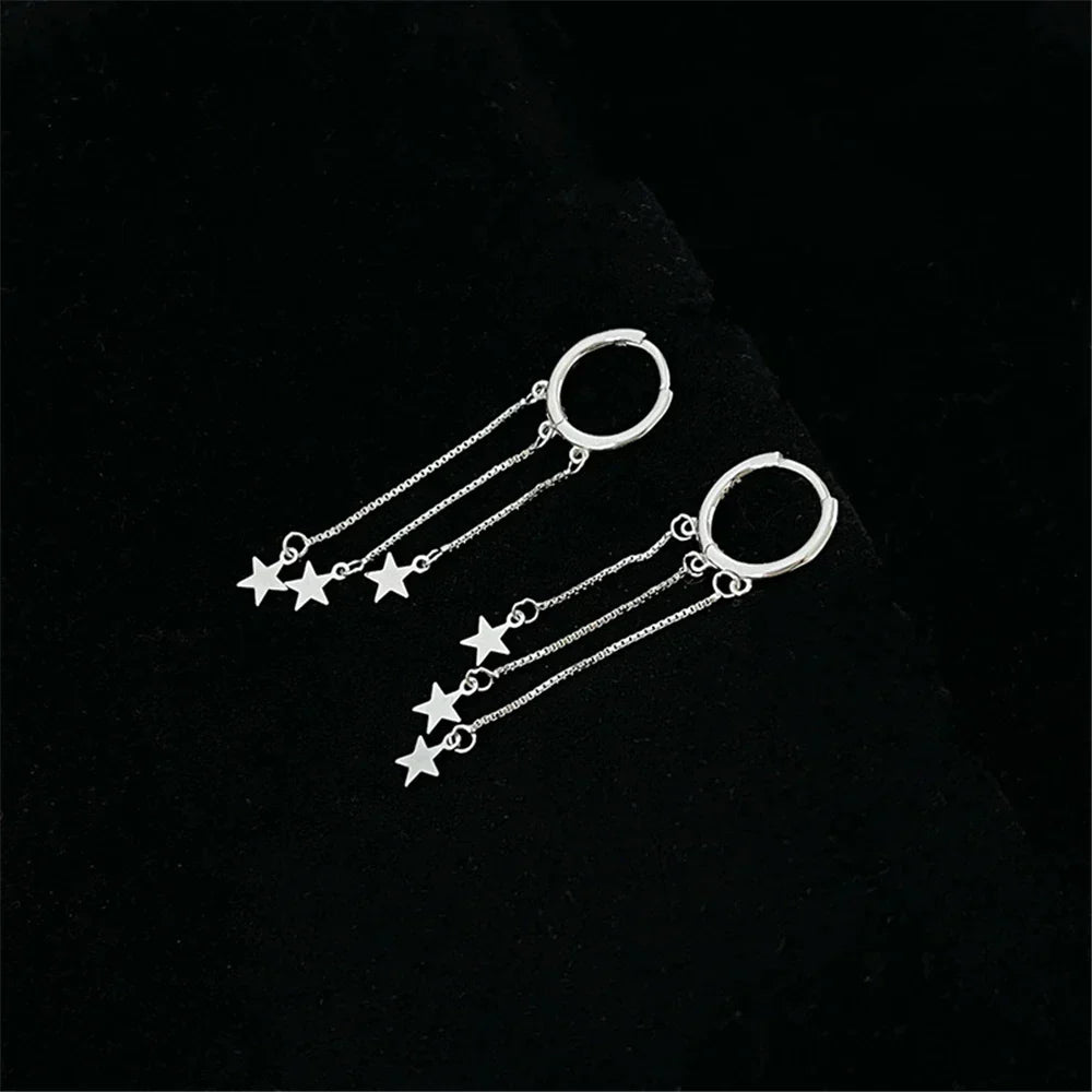 Gold and Silver Star Pendant Earrings
