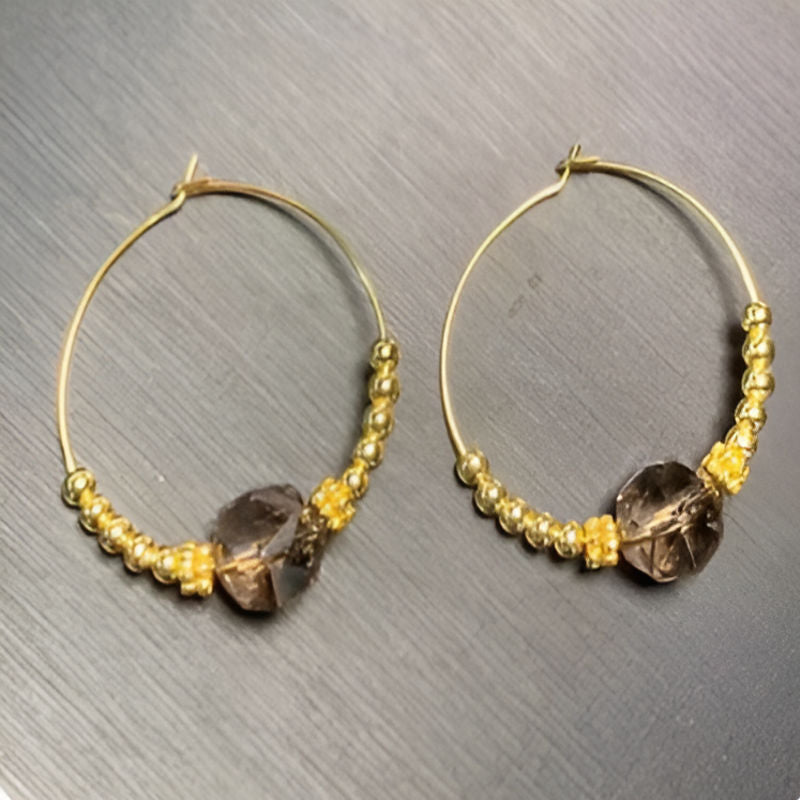Vintage Smoky Quartz Hoop Earrings