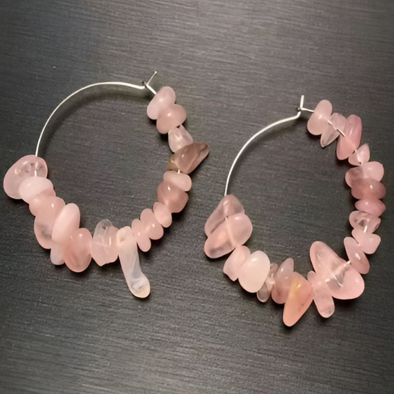 Vintage Rose Quartz Hoop Earrings