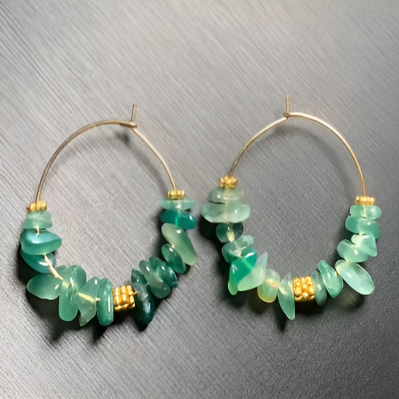Vintage Green Agate Hoop Earrings