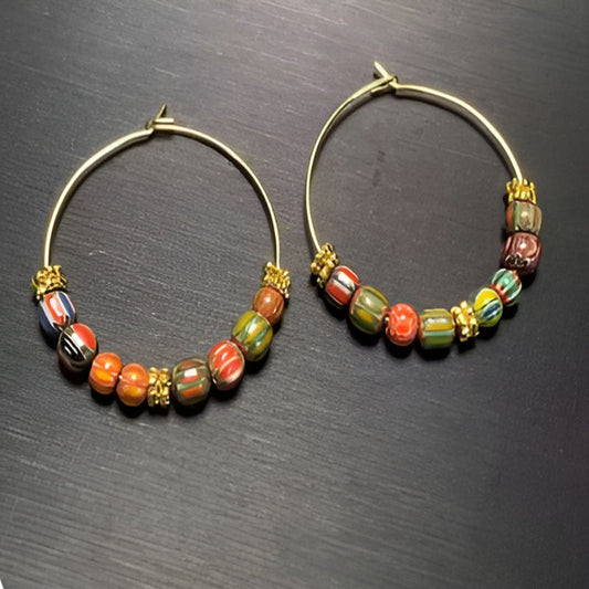 Vintage African Old Glass Hoop Earrings