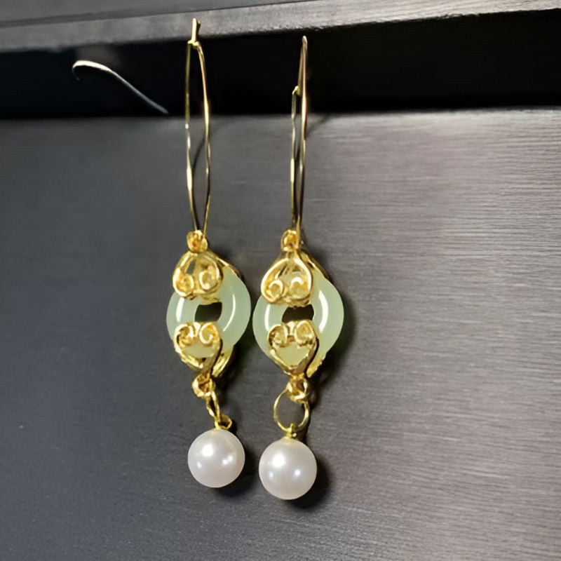 Vintage Green Jade Hoop Earrings