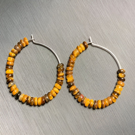 Vintage Tiger Eye Stone Hoop Earrings