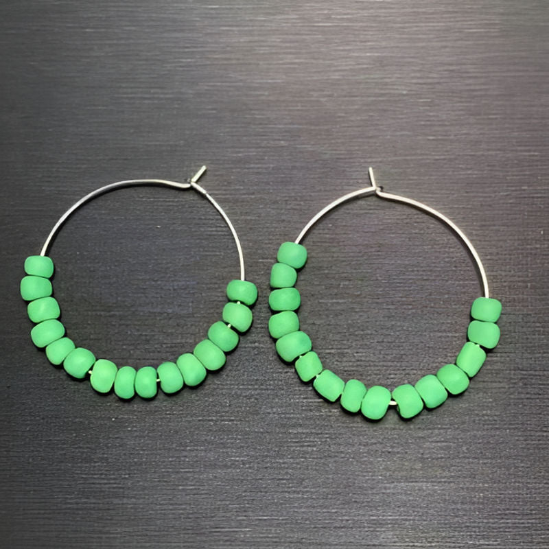 Vintage Green African Old Glass Hoop Earrings