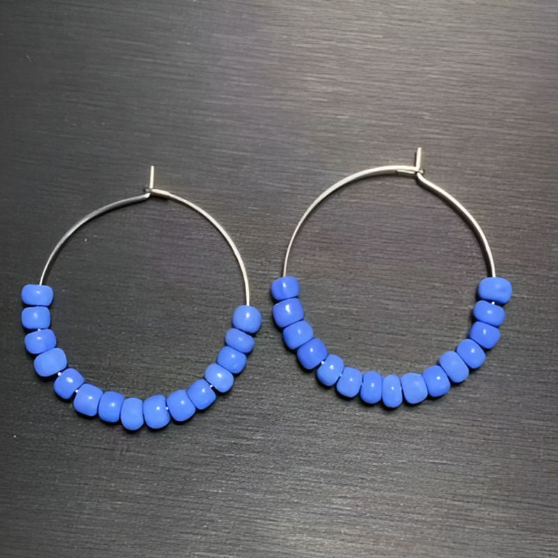 Vintage Blue African Old Glass Hoop Earrings