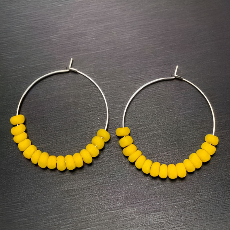Vintage Yellow African Old Glass Hoop Earrings