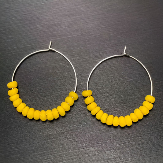 Vintage Yellow African Old Glass Hoop Earrings