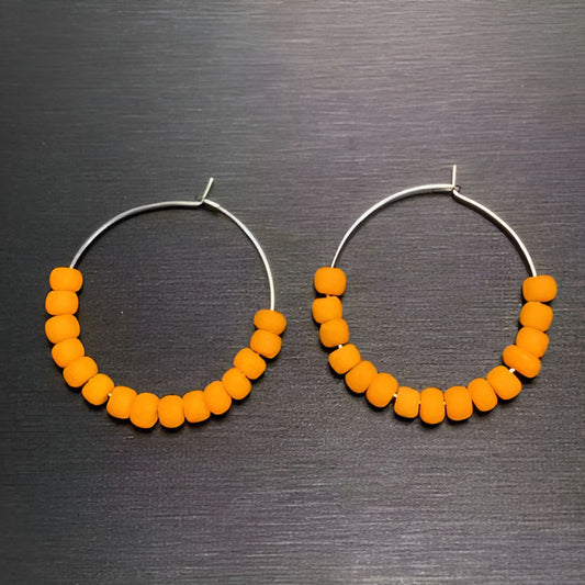 Vintage Orange African Old Glass Hoop Earrings