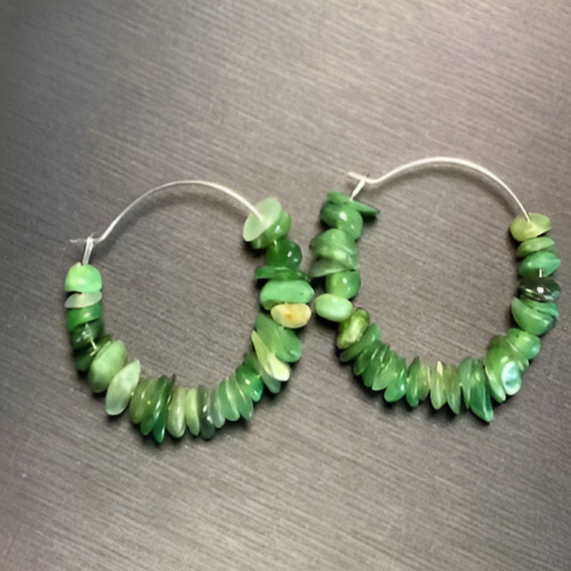 Vintage Natural Green Jade Hoop Earrings