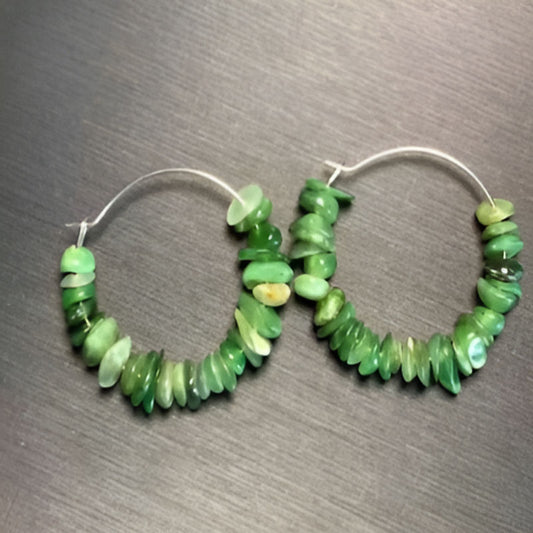 Vintage Natural Green Jade Hoop Earrings