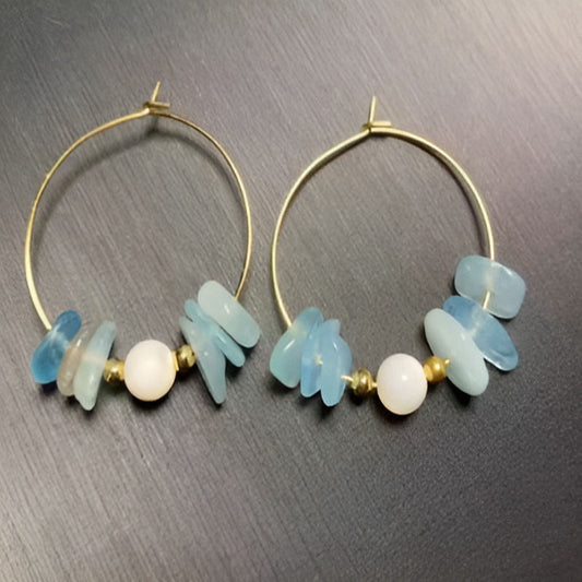 Vintage Natural Aquamarine Hoop Earrings