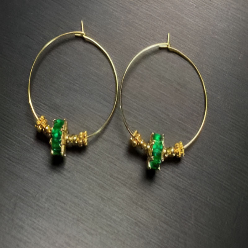 Vintage Green Zircon Hoop Earrings