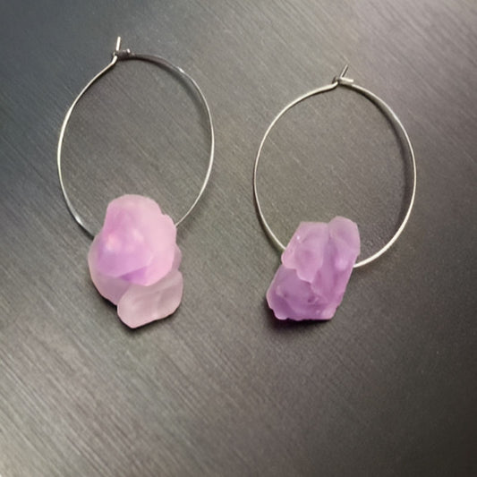 Vintage Natural Amethyst Hoop Earrings