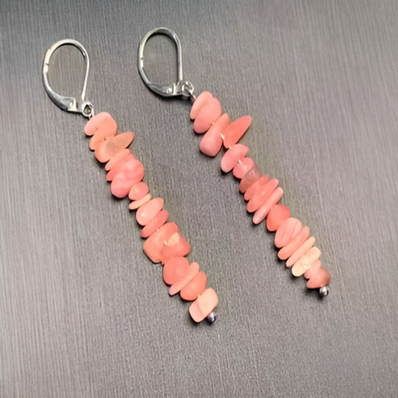 Vintage Pink Rhodochrosite Hoop Earrings