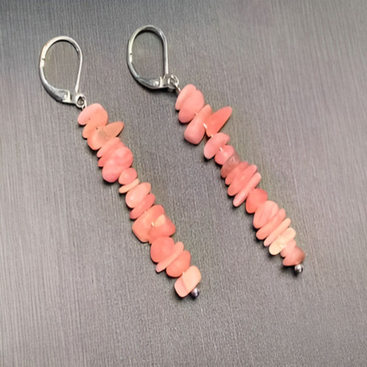 Vintage Pink Rhodochrosite Hoop Earrings