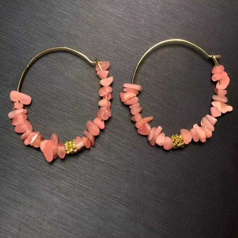 Vintage Natural Rhodochrosite Hoop Earrings