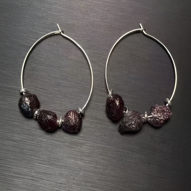 Vintage Rough Garnet Hoop Earrings